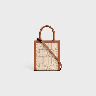 MINI VERTICAL CABAS CELINE IN TEXTILE WITH CELINE ALL-OVER PRINT NATURAL / TAN