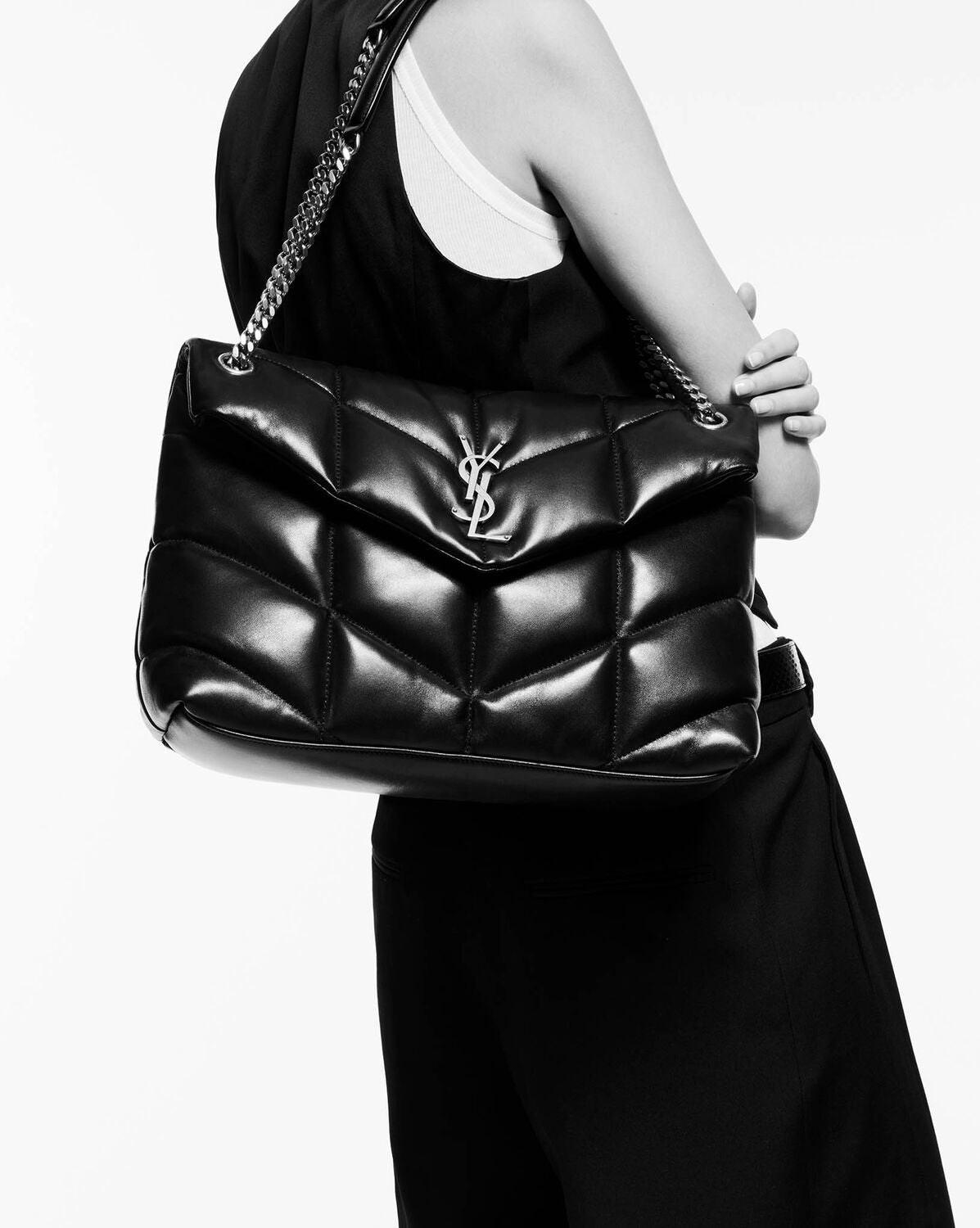 New Trends Puffer Medium Chain Bag in Quilted Lambskin