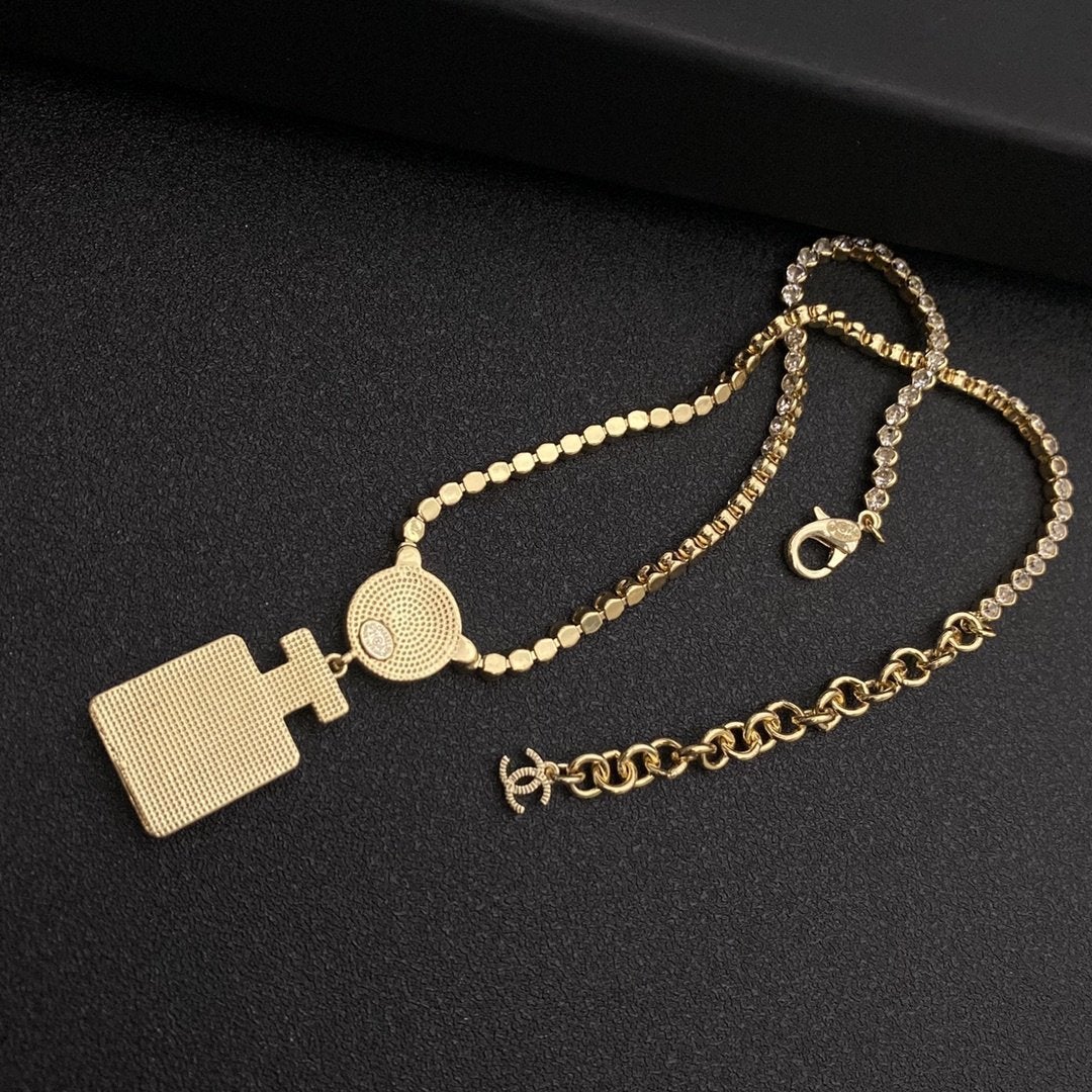 CHANEL New Classic Perfume Pendant Rhinestone Necklace