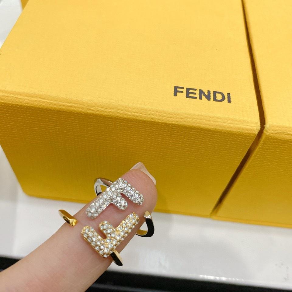 FENDI Luxury Letter Rhinestone Gold And Silver ring