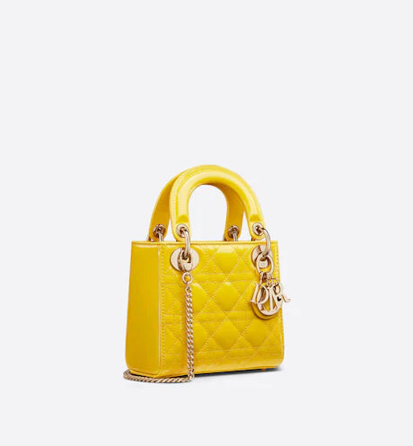 MINI LADY DIOR BAG Yellow Patent Cannage Calfskin