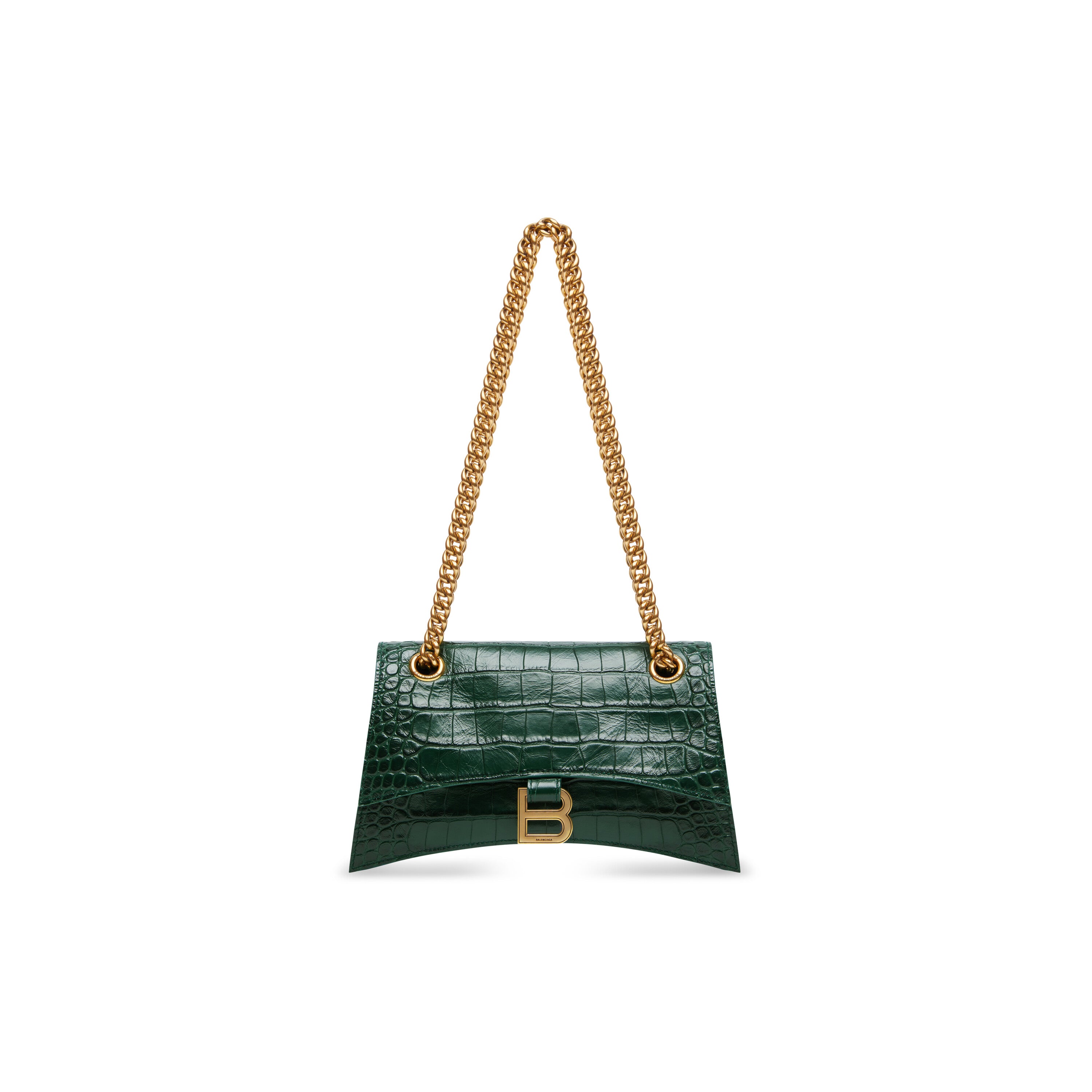 WOMEN'S CRUSH SMALL CHAIN BAG CROCODILE EMBOSSED IN FOREST GREEN