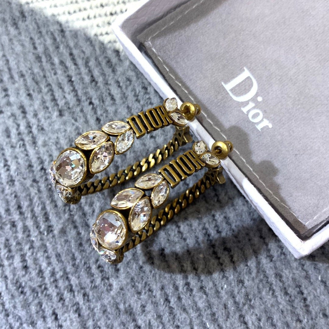 DIOR Vintage Rhinestone Letter Earrings