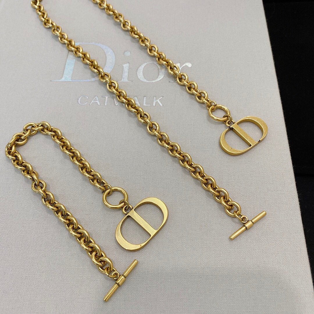 DIOR Gold-finish Metal Bolt Buckle Bracelet/necklace