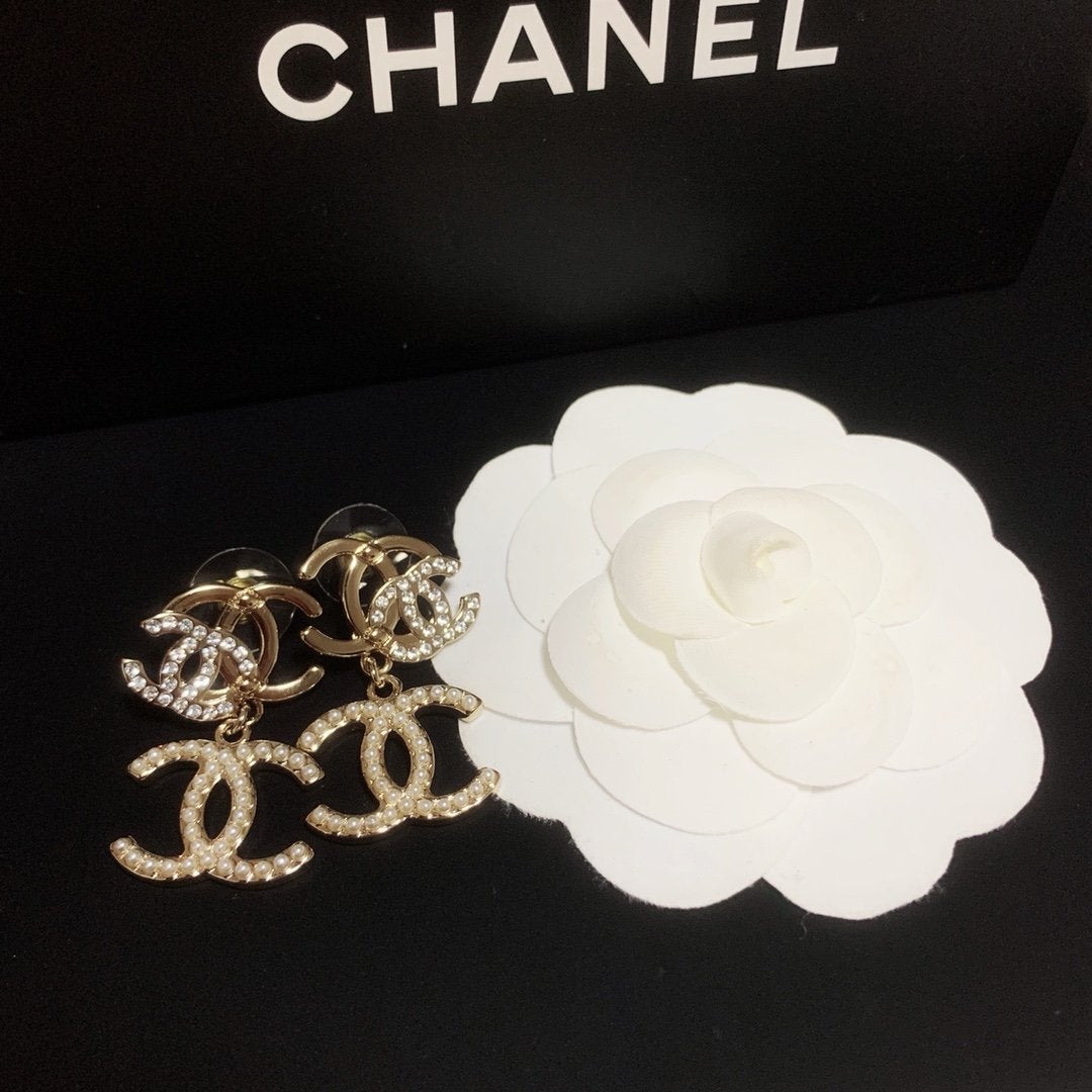 CHANEL Fashion Double C Crystal Earrings