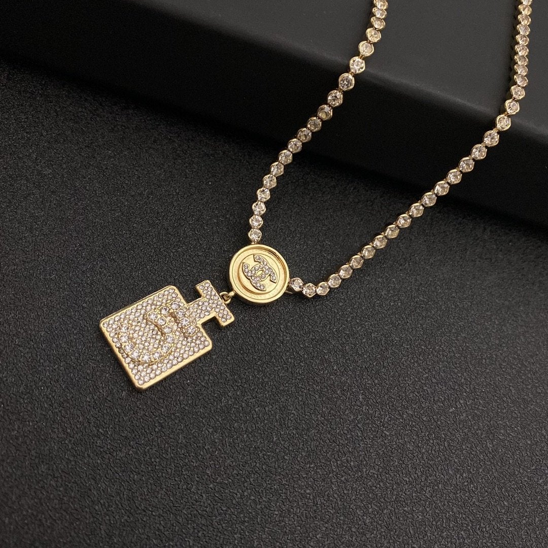 CHANEL New Classic Perfume Pendant Rhinestone Necklace
