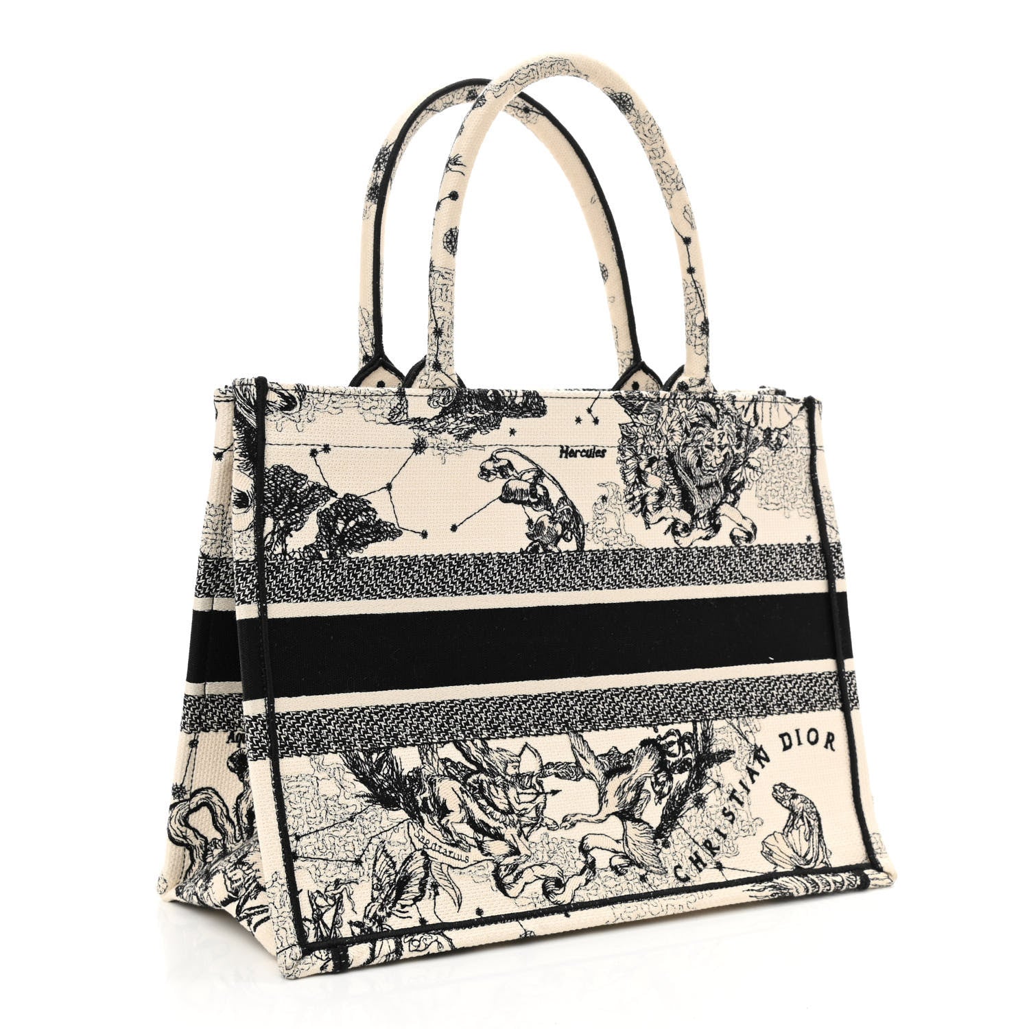 CHRISTIAN DIOR Canvas Embroidered Medium Zodiac Toile De Jouy Book Tote Latte