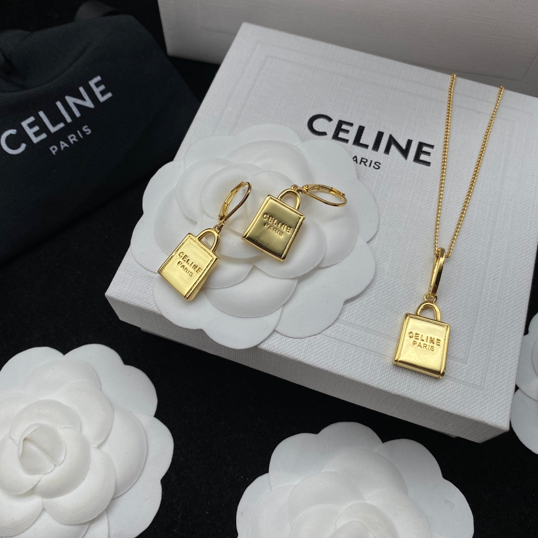 CELINE Gold Necklace and Earrings