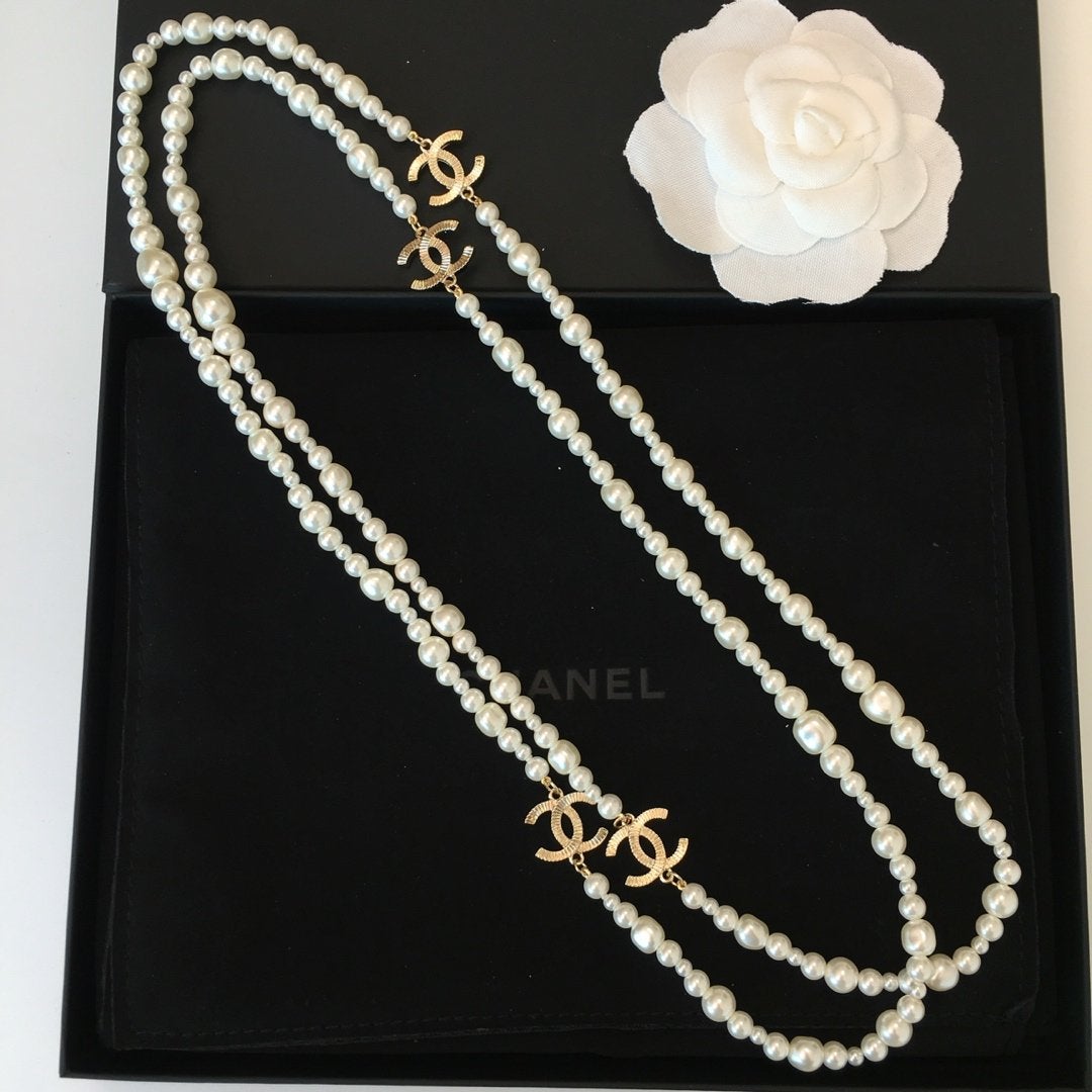 CHANEL Classic Double Pearl Sweater Necklace