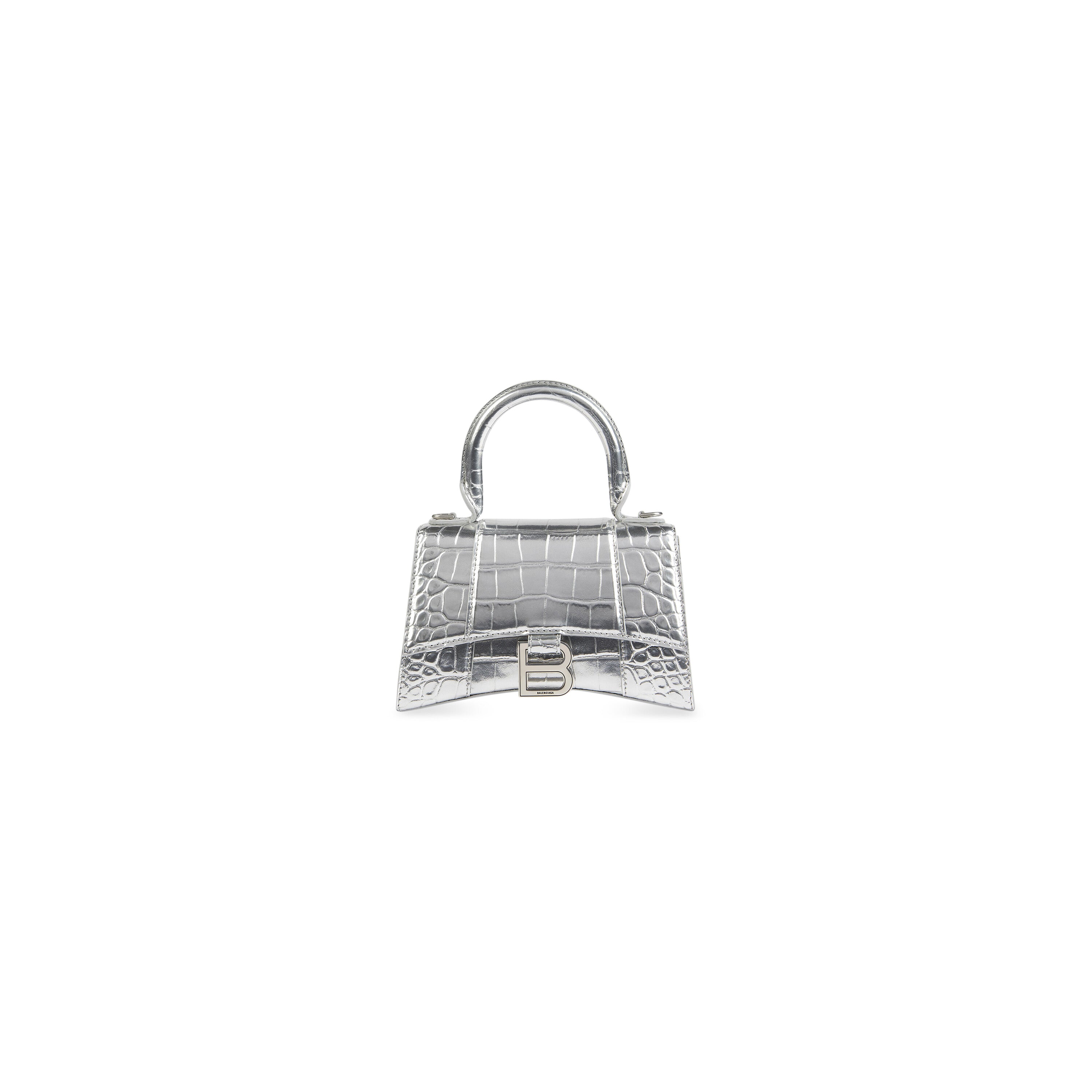 WOMEN'S HOURGLASS XS HANDBAG CROCODILE EMBOSSED IN SILVER
