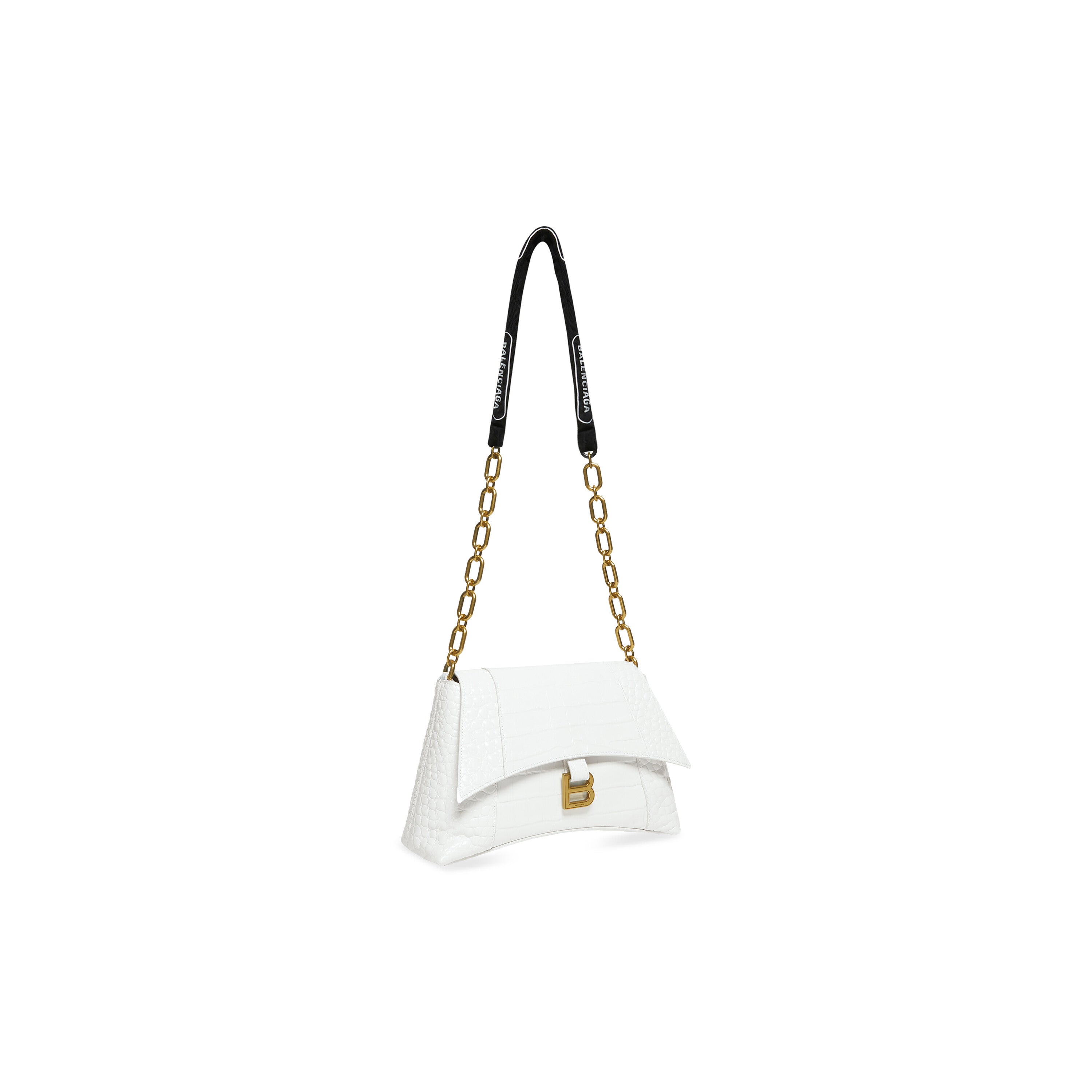 WOMEN'S DOWNTOWN SMALL SHOULDER BAG WITH CHAIN CROCODILE EMBOSSED IN WHITE
