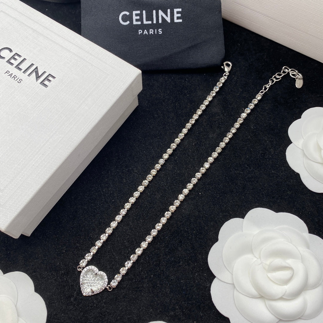 CELINE Silver Lovers Necklace and Bracelet and Stud Earrings