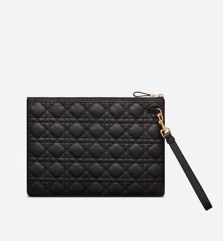 LARGE DIOR CARO DAILY POUCH Black Supple Cannage Calfskin