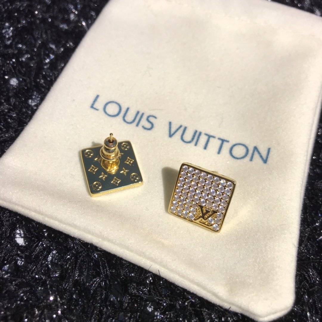LV Fashion square rhinestone earrings