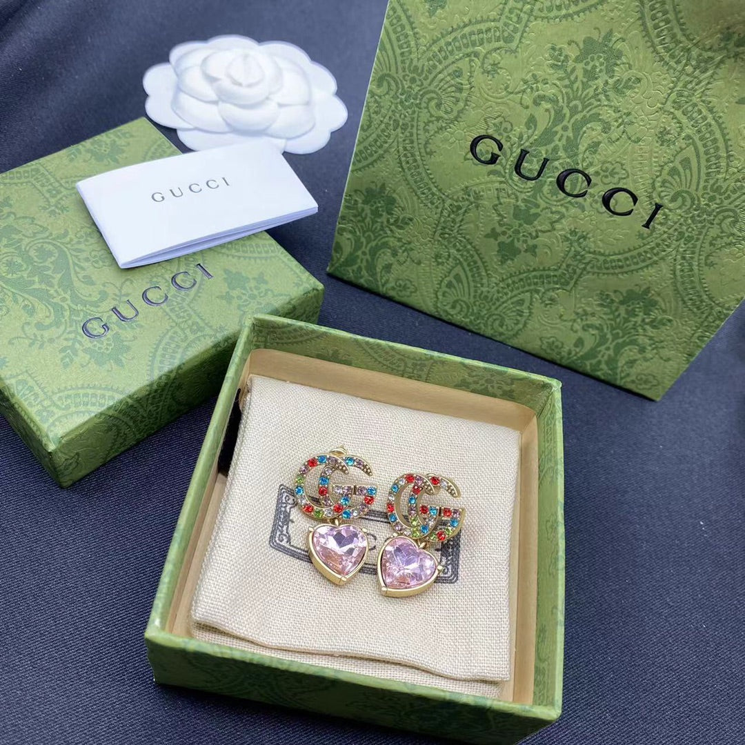 GUCCI New October Trend - Colored Diamond Heart Earrings