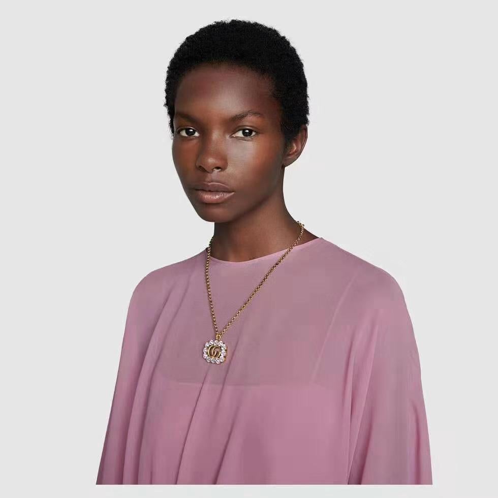 GUCCI Retro Distressed Crystal Necklace with Diamonds Necklace