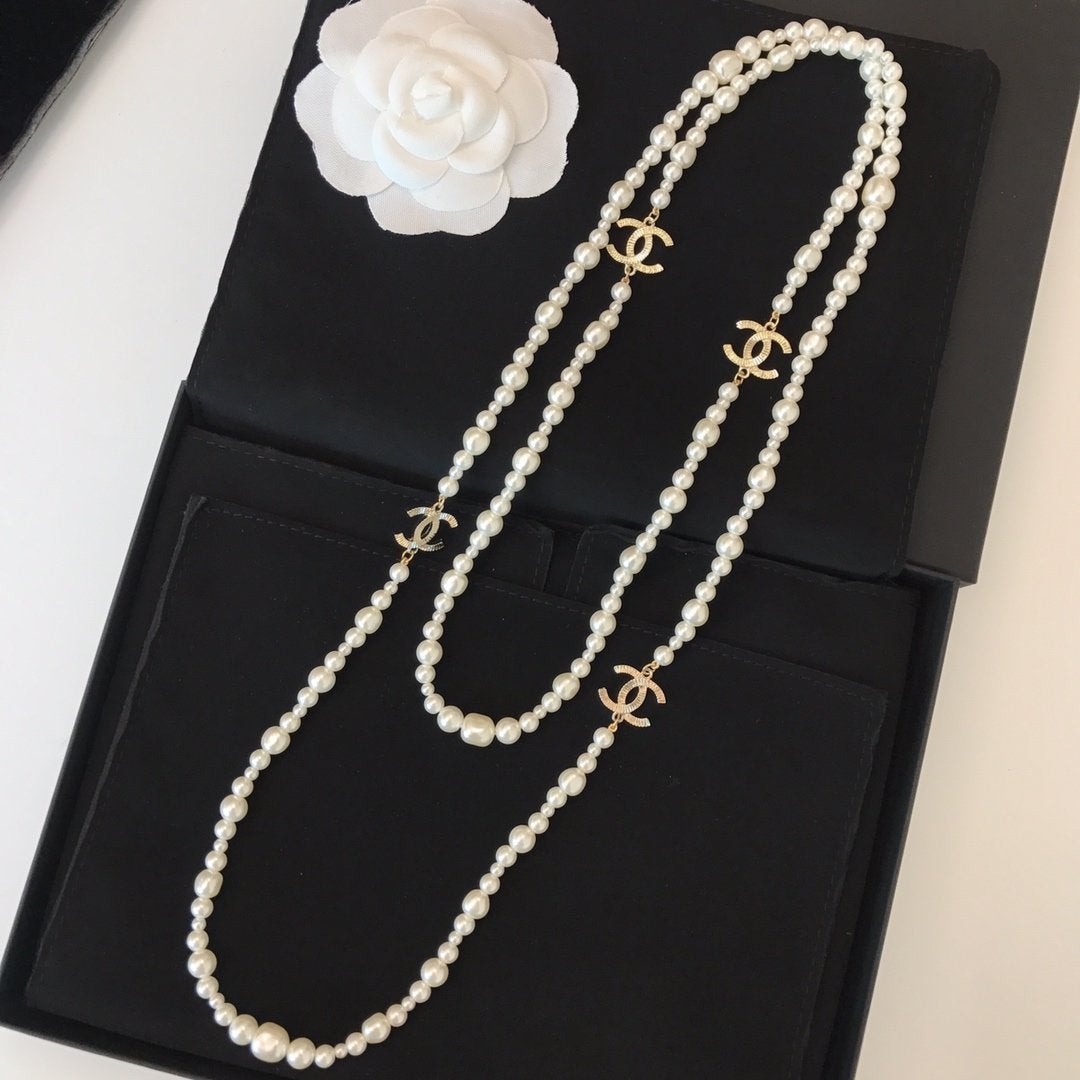 CHANEL Classic Double Pearl Sweater Necklace