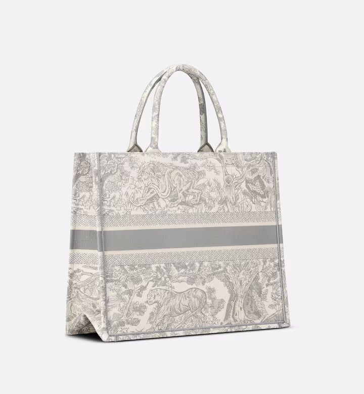 LARGE DIOR BOOK TOTE Gray Toile de Jouy Embroidery (42 x 35 x 18.5 cm)