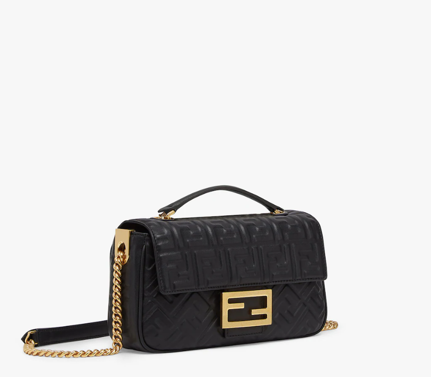 Fendi Baguette Chain Midi Black nappa leather bag