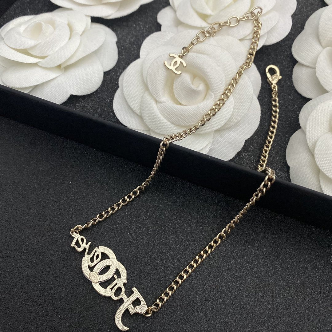 CHANEL Fashion Letter Rhinestone Necklace