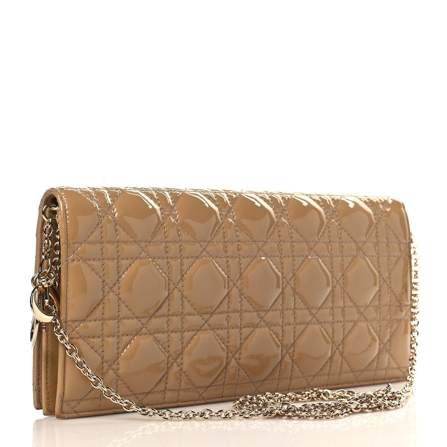 CHRISTIAN DIOR Patent Cannage Lady Dior Convertible Clutch Beige
