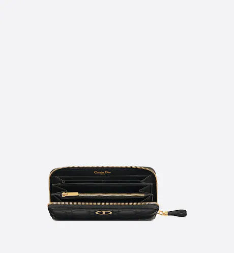DIOR CARO VOYAGEUR WALLET Black Supple Cannage Calfskin