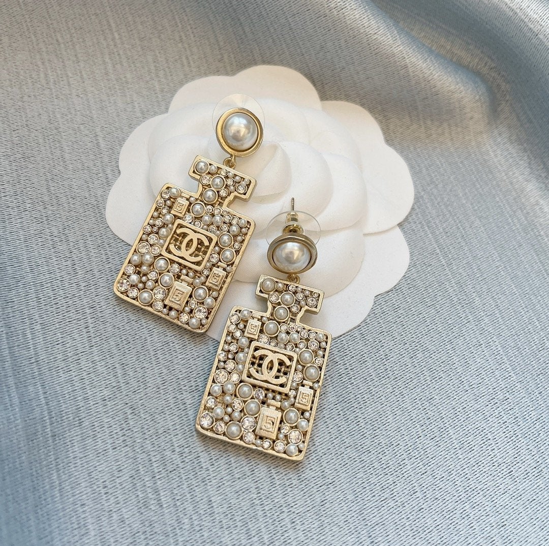 CHANEL Fashion Water Bottle Pearl Pendant Earrings