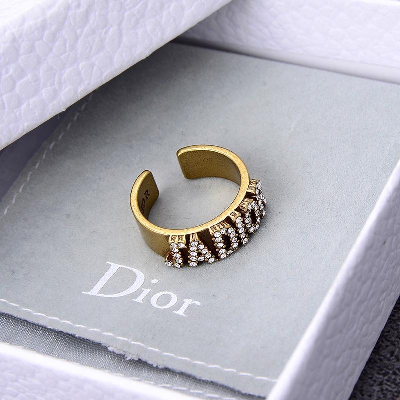 DIOR Retro Rhinestone Letter Ring