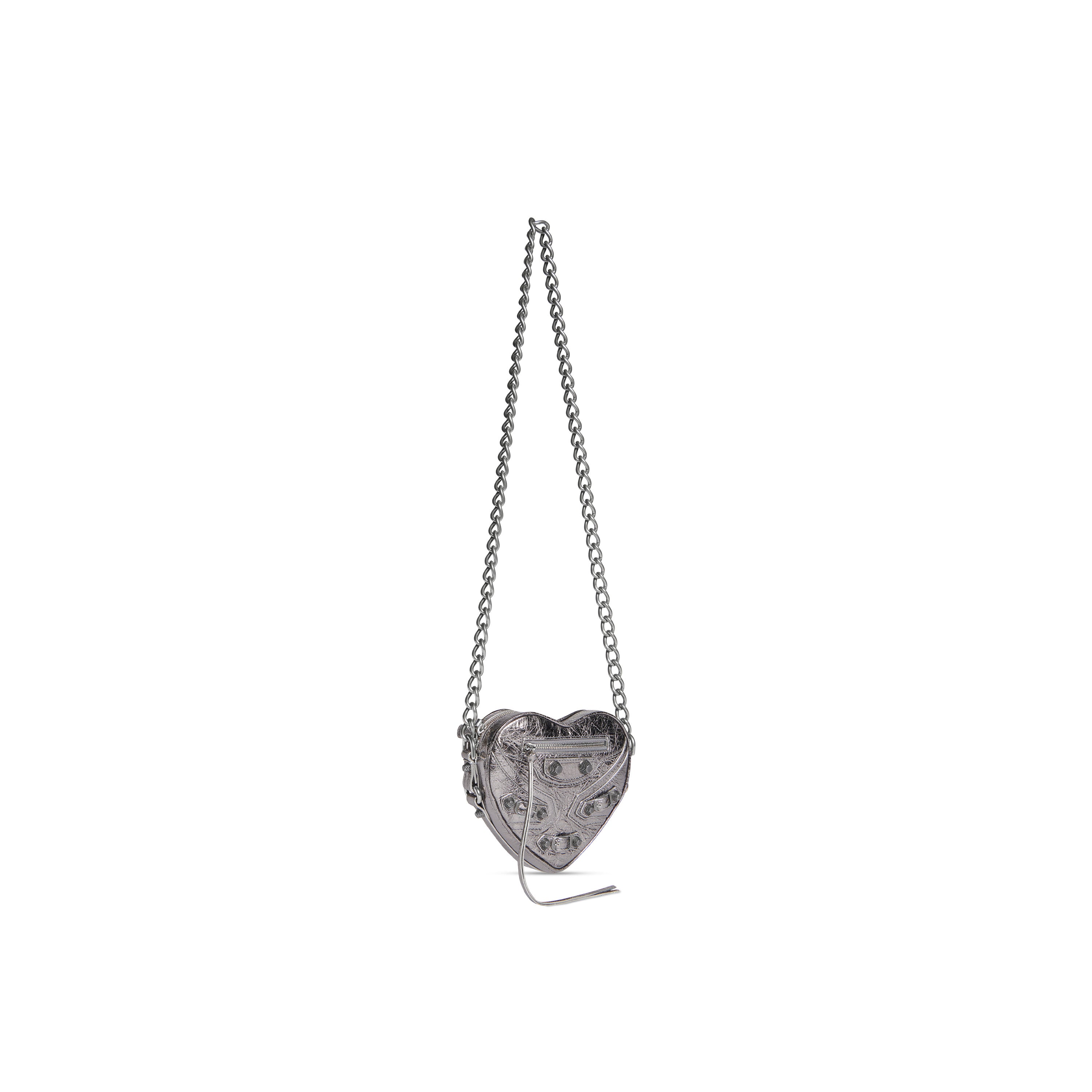 WOMEN'S LE CAGOLE HEART MINI BAG METALLIZED IN SILVER