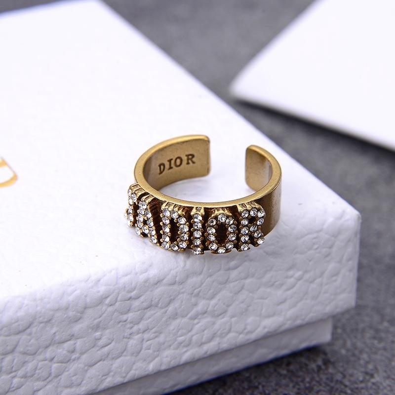DIOR Retro Rhinestone Letter Ring