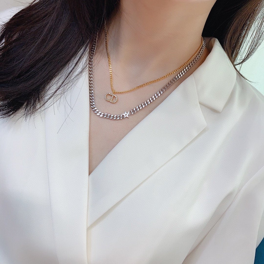 DIOR Letters, Stars, Gold And Silver Two-Tone Necklace