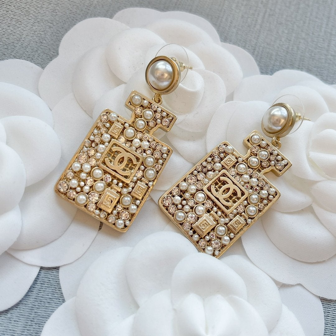 CHANEL Fashion Water Bottle Pearl Pendant Earrings