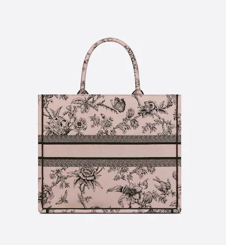 LARGE DIOR BOOK TOTE Powder Pink Dior Jardin Botanique Embroidery (42 x 35 x 18.5 cm)