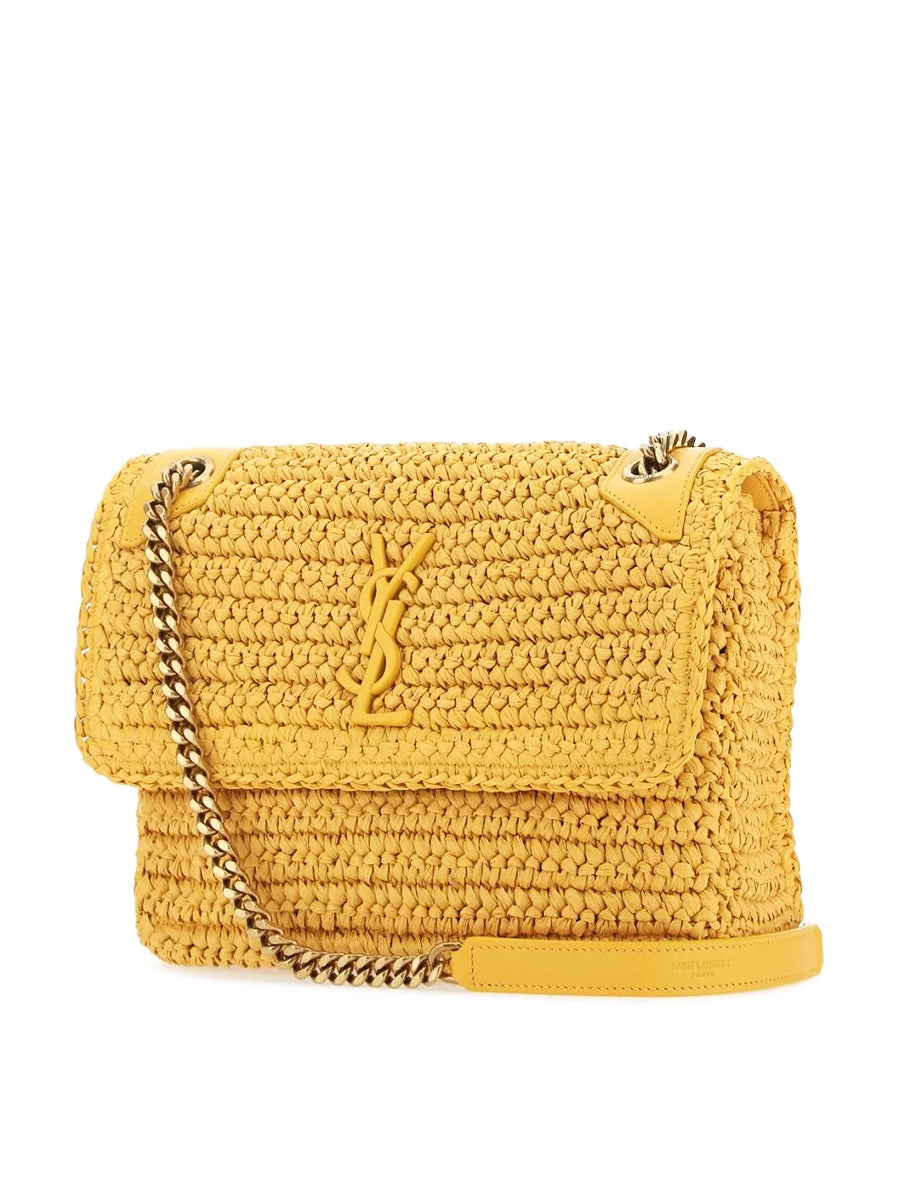 New Trends Niki Medium Chain Bag in Raffia and Leather