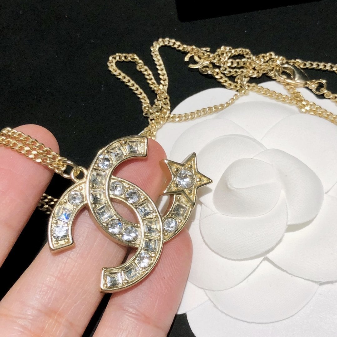 CHANEL Fashion Double C Star Crystal Necklace