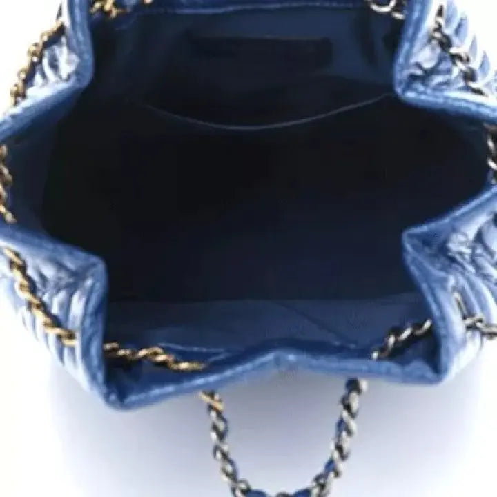 Iridescent Aged Calfskin Chevron Quilted Small Gabrielle Backpack Blue