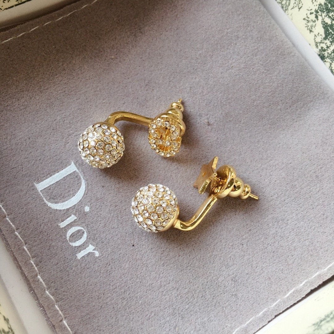 DIOR Full Diamond Spherical 925 Silver Stud Earrings