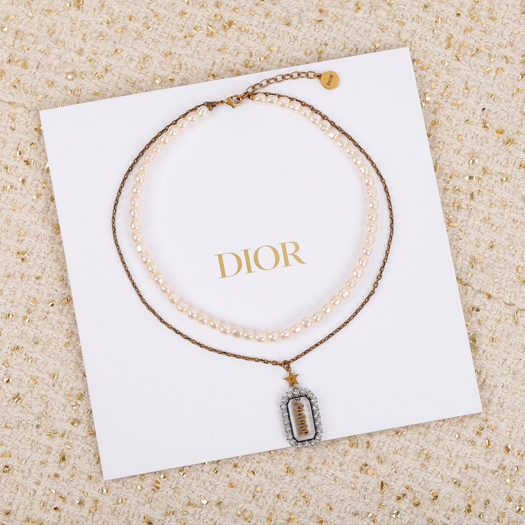 DIOR Retro Metal One-piece Pearl Necklace
