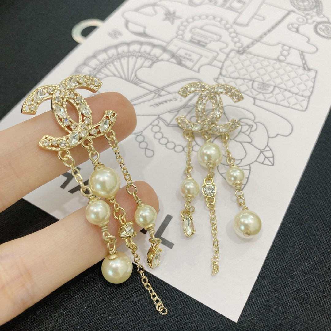 CHANEL Luxury Rhinestone Tassel Earrings