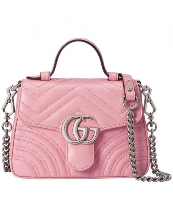 Gucci GG Marmont Silver Chain Shoulder Strap GG Logo Flap Female Pink Quilted Leather Single Top Handle Bag 2022 Price