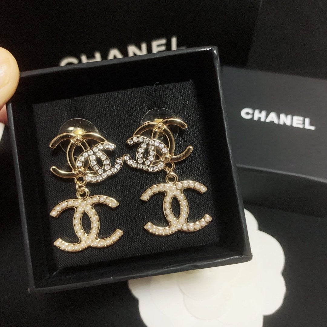 CHANEL Fashion Double C Crystal Earrings