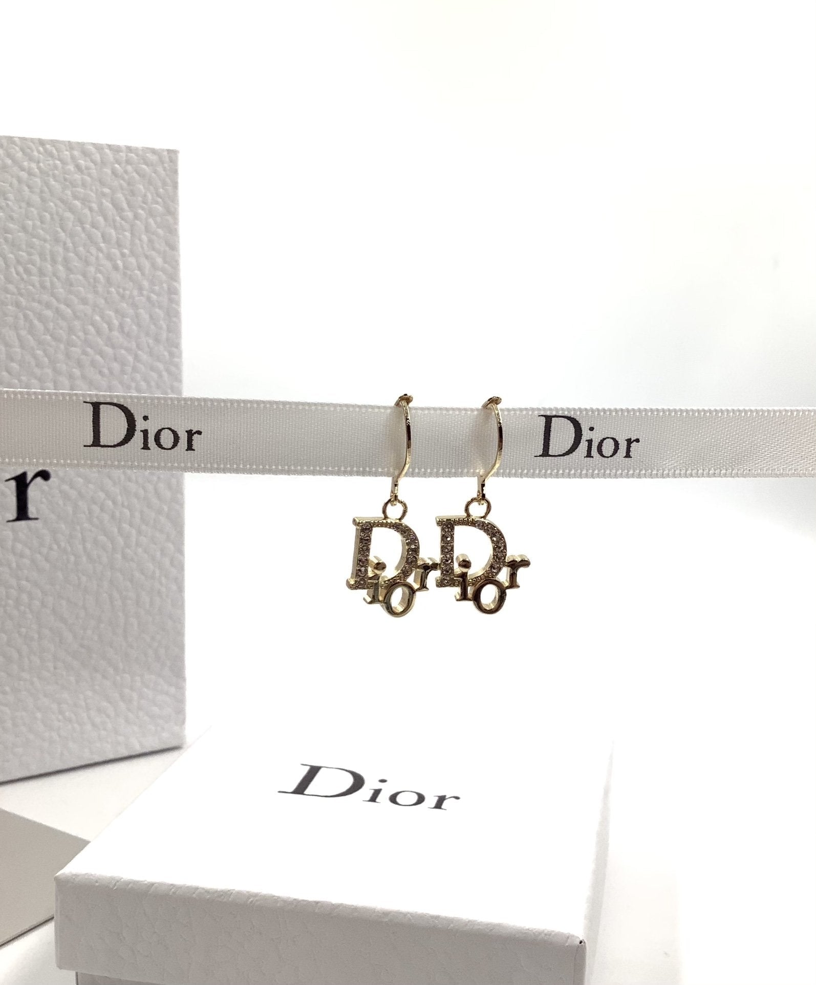 DIOR Fashion Rhinestone Letter Pendant Earrings