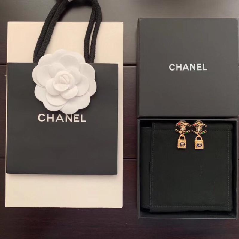 CHANEL Fashion Rhinestone Lock Earrings