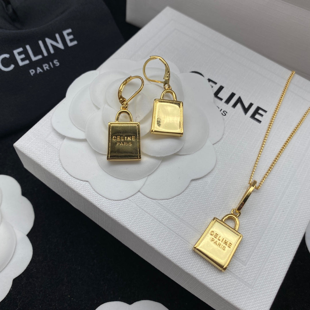 CELINE Gold Necklace and Earrings