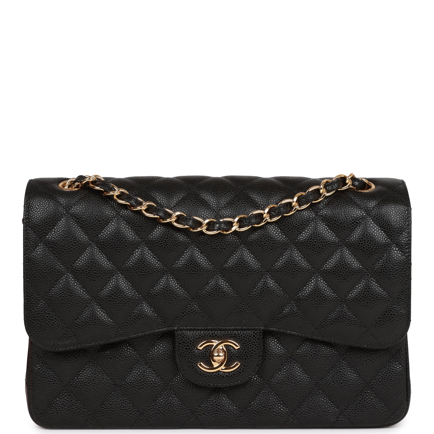 Chanel Jumbo Classic Double Flap Bag Black Caviar Gold Hardware
