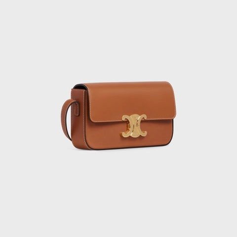 TRIOMPHE SHOULDER BAG IN NATURAL CALFSKIN TAN