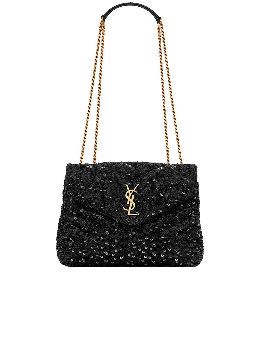 New Trends Loulou Small Chain Bag in Quilted 'Y' Leather Satin and Sequins