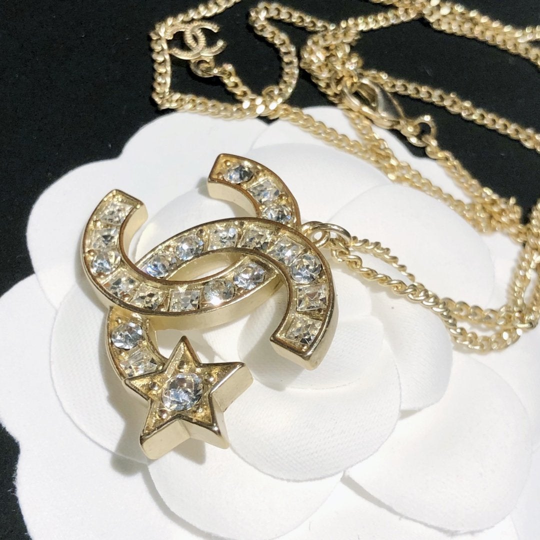 CHANEL Fashion Double C Star Crystal Necklace