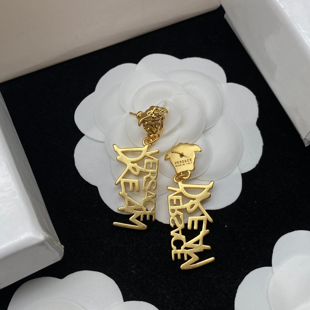VERSACE Golden Maze Alphabet Stud Earrings