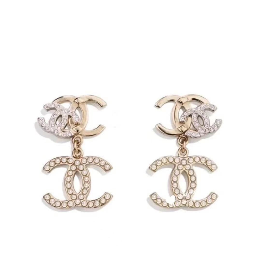 CHANEL Fashion Double C Crystal Earrings